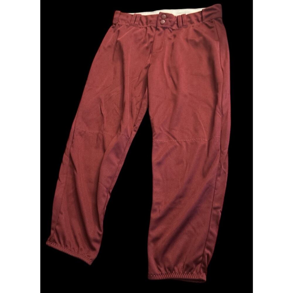 Allison Athletic Softball Pants Womens Large Burgundy Red Elastic Waist Zip Snap